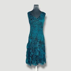 Y2K fairy gothic asymmetrical ruffle turquoise and black lace up back midi dress
